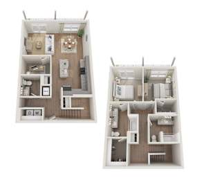 A floor plan for a 2 bedroom, 2.5 bathroom apartment that is 1452 square feet.