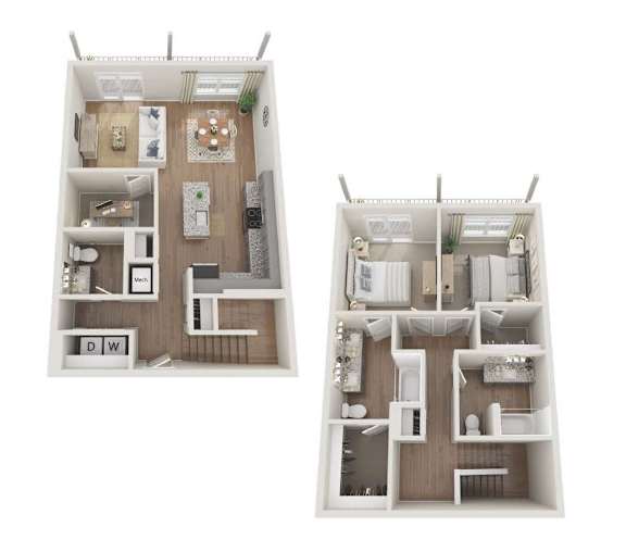 Floor Plan  A floor plan for a 2 bedroom, 2.5 bathroom apartment that is 1452 square feet.
