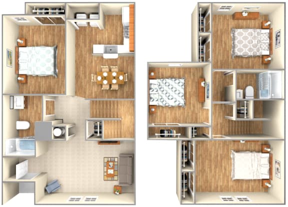 Floor Plan  4 Bedroom floor plan at Douglas Landing Apartment Homes, Austin, 78741