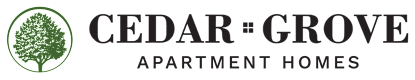 A logo for Cedar Grove Apartment Homes featuring a green tree in an oval.