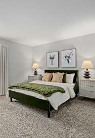 a living room with white furniture and a large window at Versailles on the Lakes Oakbrook*, Oakbrook Terrace, 60181