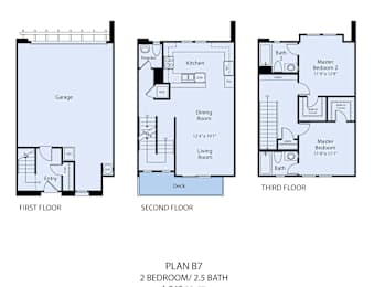 A floor plan for a home with three bedrooms and a garage.