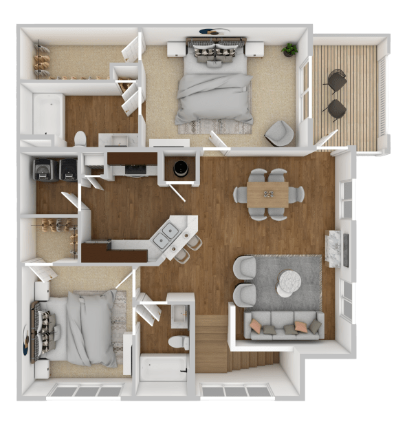 2 Bed, 2 Bath  Floorplan at The Retreat Apartment Homes in Williston, ND