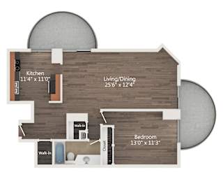 1  Bed   1  Bath   800 Sq. Ft. | 1 Bedroom 12 Floor Plan at Churchill, Minnesota, 55401