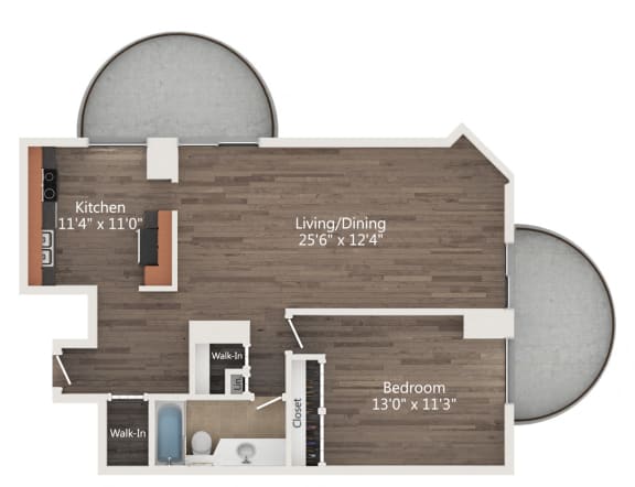 Floor Plan  Floor Plan #12: 1 Bedroom, 1 Bathroom, 2 Balconies