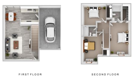 Evergreen Townhouses in Springfield, Oregon 3x2 3D Floor Plan