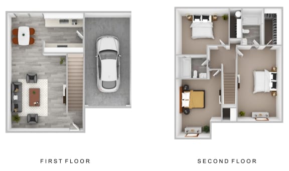Evergreen Townhouses in Springfield, Oregon 3x2 3D Floor Plan