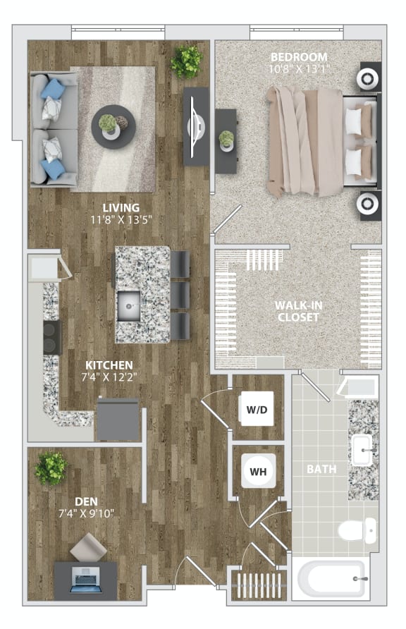 Floor Plan  one bedroom apartment and den  at Woodmore Grand, Bowie