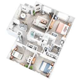 3Bedrooms 2Baths Floor Plan at Sand Creek Woods Apartments, Indiana