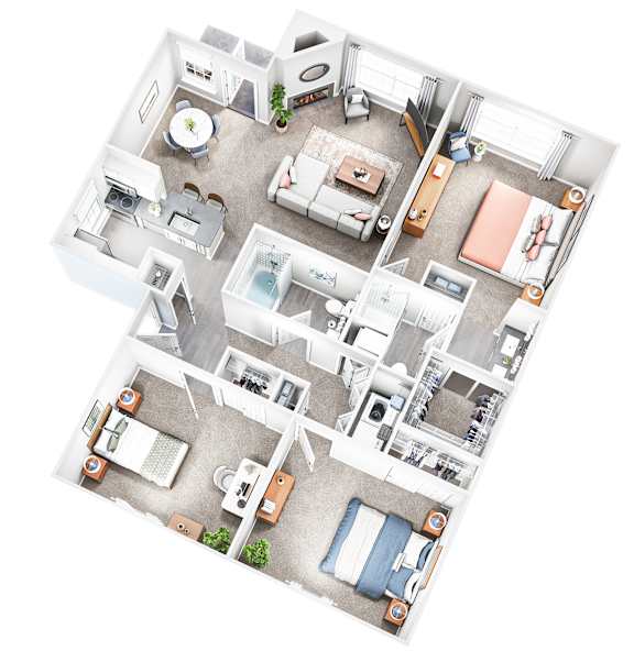 3Bedrooms 2Baths Floor Plan at Sand Creek Woods Apartments, Indiana