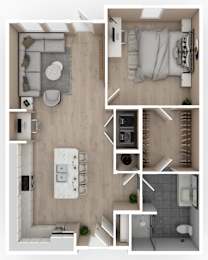 1 Bed 1 Bath Floor Plan | 823 Sq. Ft. at Saltaire Apartment Homes in Santa Rosa Beach, FL