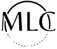 A black and white logo with the letters MLC and the words "By Laurel Crossing" written underneath.