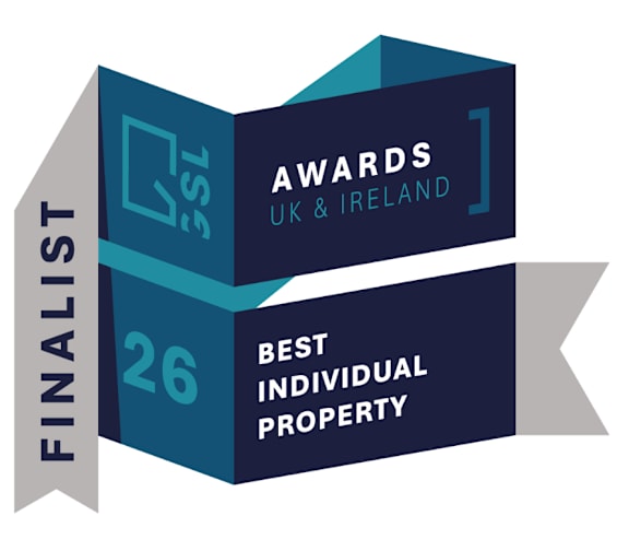 A graphic showing a ribbon banner for the finalist 26 awards for best individual property in the uk and ireland.