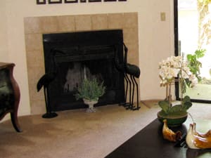 Living room with fireplace at Laurel Grove Apartment Homes, Florida