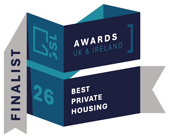 A graphic showing a ribbon banner for a finalist in the best private housing awards.