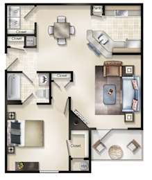 The Highbury (1 Bed / 1 Bath / Sunroom or Patio) Floor Plan at Brittany Commons Apartments, Spotsylvania, VA
