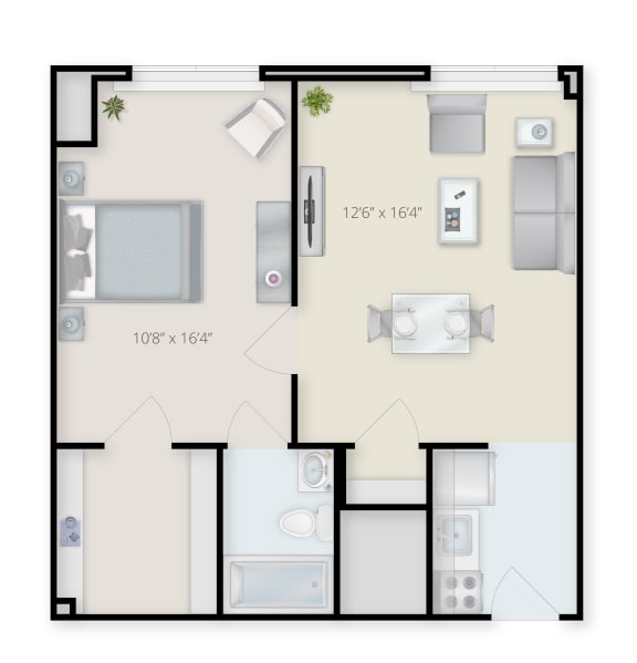 One Bedroom 1 bath Apartment Floorplans at Arborview Tower Apartments, Allentown
