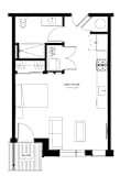 Studio 1 bath floor plan F at Glassworks, Philadelphia, PA, 19122