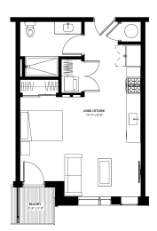 Studio 1 bath floor plan F at Glassworks, Philadelphia, PA, 19122