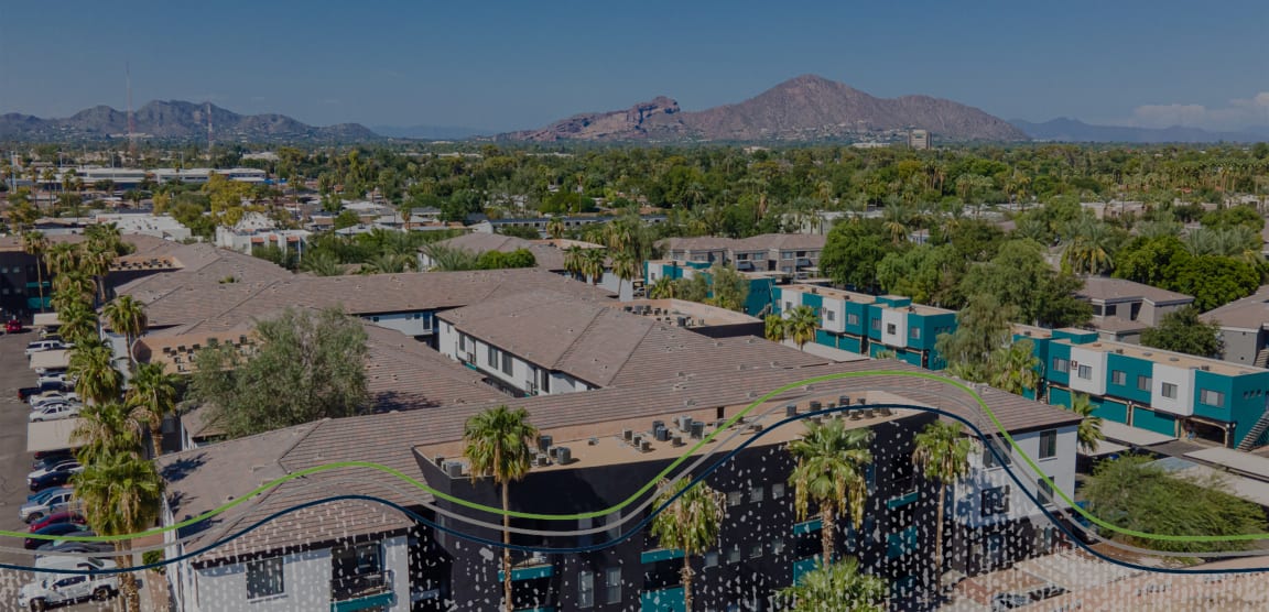 The Urban Apartments Exterior Building and Surrounding City of Phoenix, Arizona